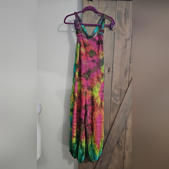 Hand Dyed Bohemian Hippie Tie-Dye Harem Jumpsuit. Multi. O/S NWT - Picture 8 of 15